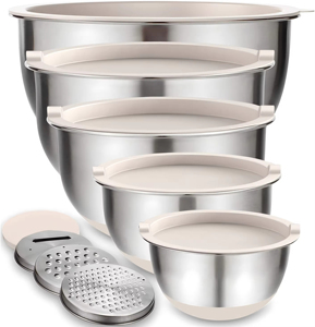 Wholesale Stainless Steel Salad Bowl with Grater Attachments Non Slip Base