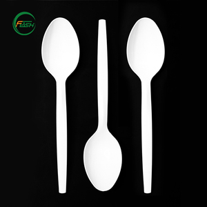 Flash Wholesale Disposable PP Plastic Cutlery Heavy Duty White Spoons for Soup Dessert Salad Meal Prep Delivery Shop