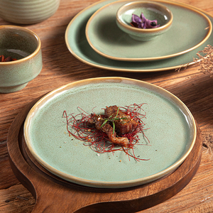 Yayu Catering Factory Custom Hotel Irregular Green Ceramic Restaurant Cafe Plate