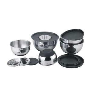 Stainless Steel Mixing Bowls Set With Lids and Grater Insert Kitchen Salad Food Prep Storage Container