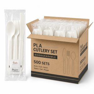 Custom Color Box 7 Inch CPLA PLA Knife Fork Spoon Set Bulk Pack