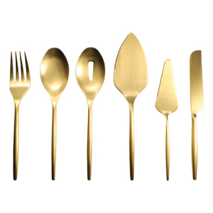 Wedding Restaurant Buffet Flatware Matte Brushed Gold Stainless Steel Serving Utensils